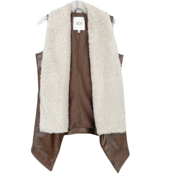JACK Brown Faux Leather Shearling Cardigan Vest Sz S - Picture 5 of 5